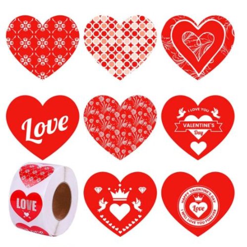 Lot de 12 étiquettes  autocollantes - stickers coeur saint valentin rouge