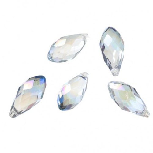 Lot de 5 perles cristal teardrop à facettes - transparent - violet - p4647