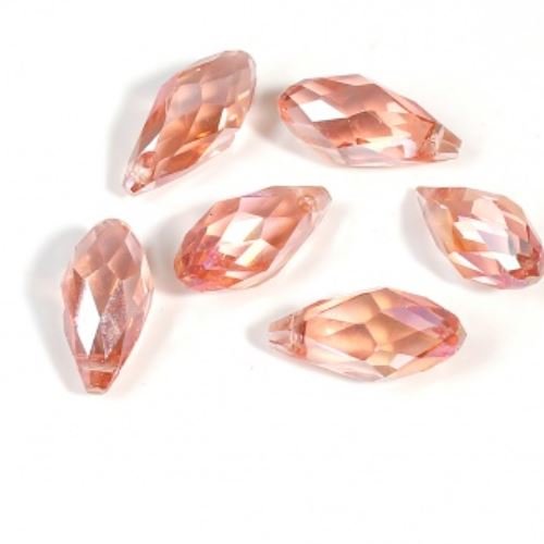 Lot de 5 perles cristal teardrop à facettes - transparent - rose - p4646