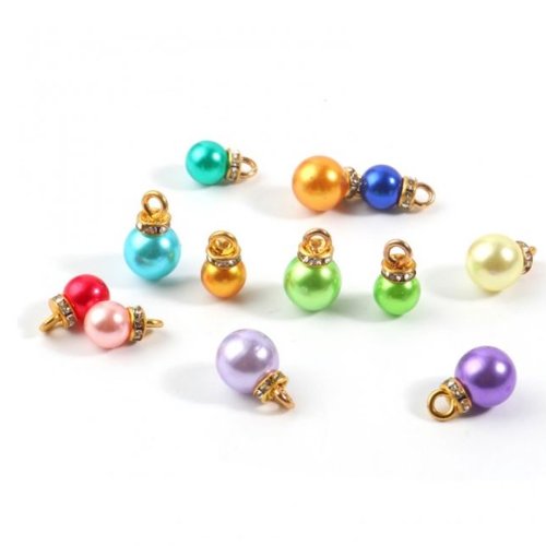 1 lot de 18 breloques perles multicolores et strass - métal doré - p958