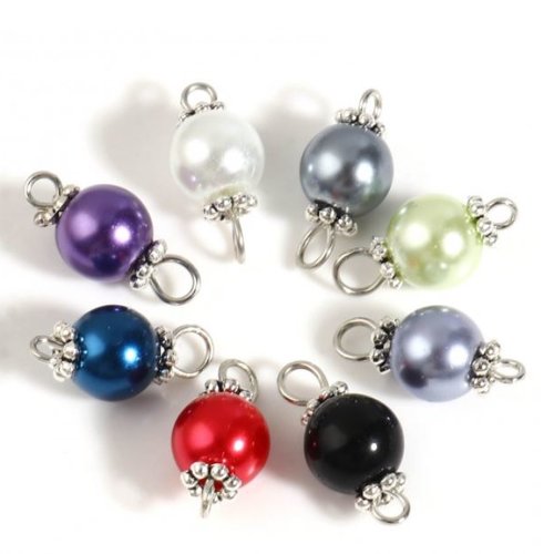 1 lot de 6 connecteurs perles multicolores et strass - métal argenté - p959
