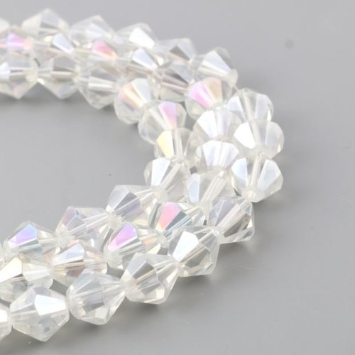 Lot de 5 perles en verre - cône à facettes - aurore boréale - transparente - p4777