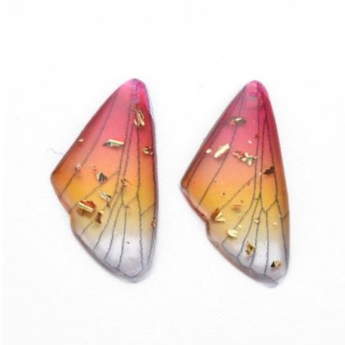 1 pendentif aile de papillon en résine - fuchsia pailleté doré - r104