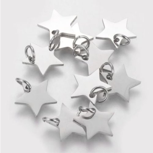 1 breloque - pendentif - etoile - acier inoxydable - métal argenté