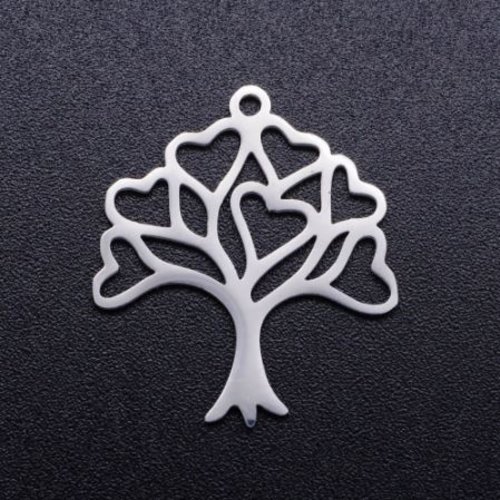 1 breloque - pendentif - arbre de vie - acier inoxydable - métal argenté