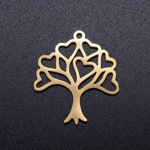 1 breloque - pendentif - arbre de vie - acier inoxydable - métal doré