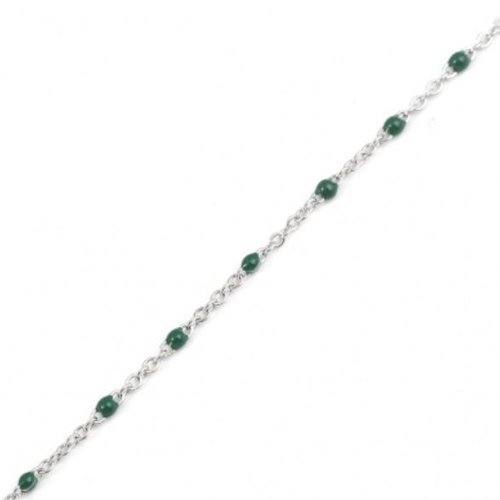 1 m de chaine acier inoxydable perle email vert - r828