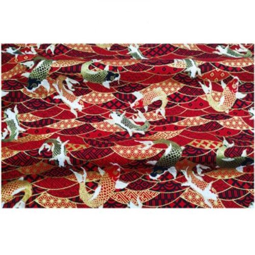 Coupon de tissu fantaisie - japonais - carpe koi - rouge