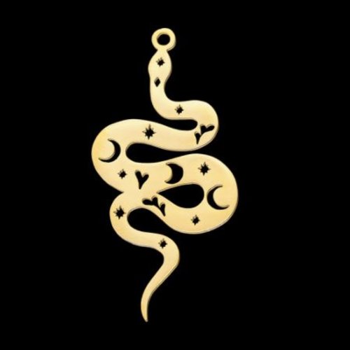 1 breloque pendentif - serpent - doré - acier inoxydable