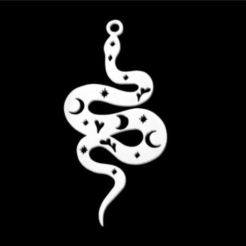 1 breloque pendentif - serpent - argenté - acier inoxydable