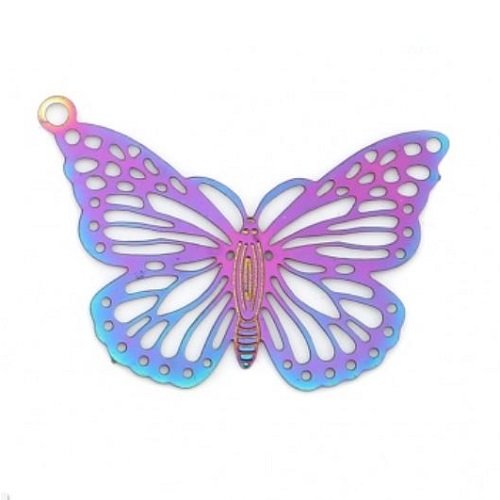 1 pendentif estampe en filigrane - papillon - acier inoxydable - couleur arc en ciel - r326