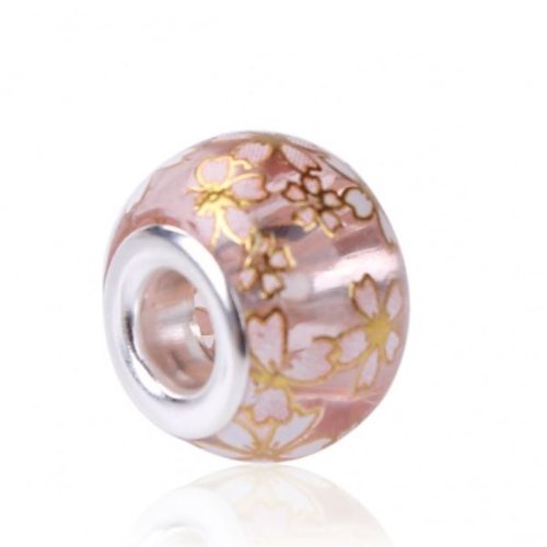 1 perle en verre tensha rose clair - "style européen " - fleurs sakura - 14 mm - p2639
