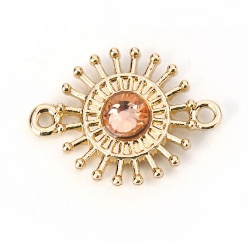 1 connecteur soleil - perle rose - couleur métal doré