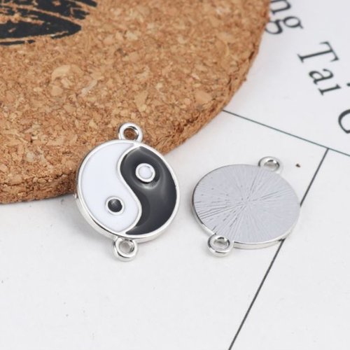 1 connecteur pendentif  yin - yang - emaillé - r838