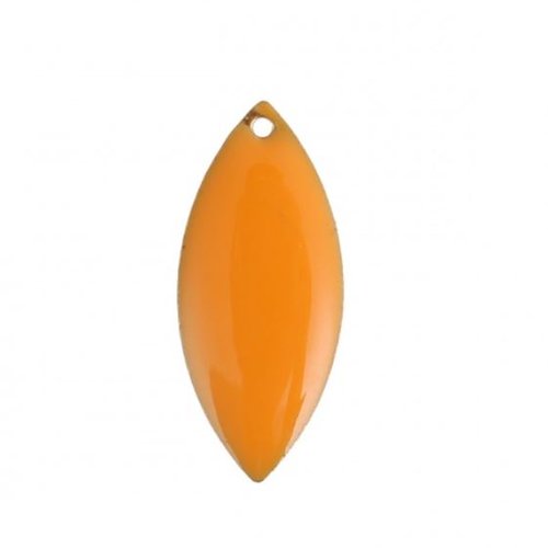1 pendentif - sequin feuille émaille orange - laiton - r077