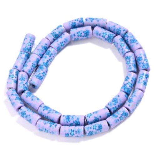 2 perles tube en pâte polymère - fantaisie parme et bleu - p189-15