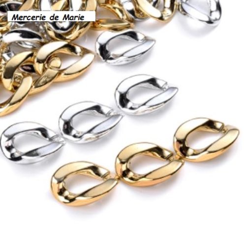 5 anneaux maillons ouverts argentés ou dorés en acrylique - 17 x 23 mm