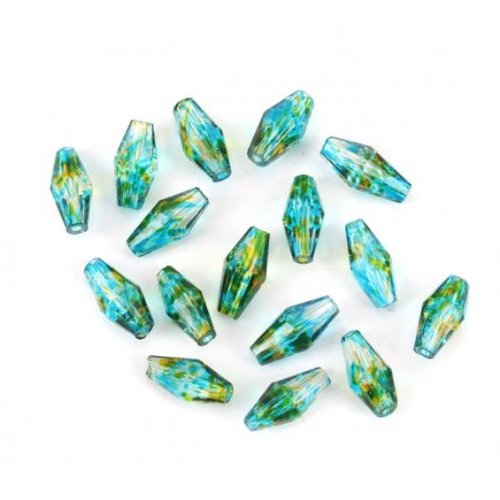Lot de 10 perles en verre à facettes  bleu et jaune - 11 x 6 mm - p3702