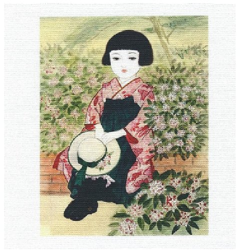 1 coupon tissu / appliqué / vignette - 15 x 20 cm - asie - kokeshi - keisha
