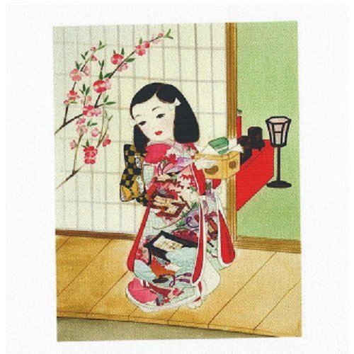 1 coupon tissu / appliqué / vignette - 15 x 20 cm - asie - keisha - kokeshi
