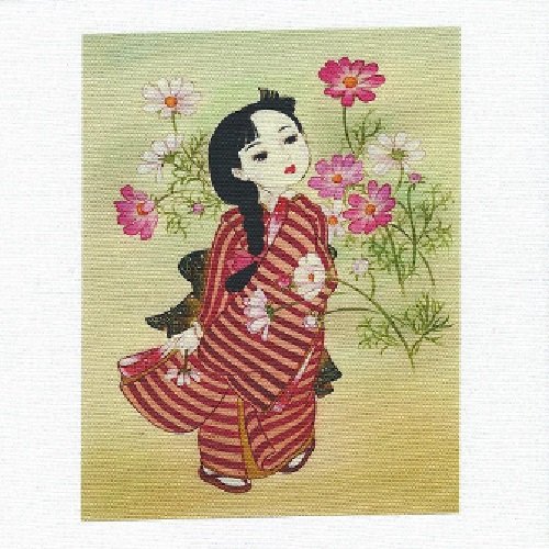 1 coupon tissu / appliqué / vignette - 15 x 20 cm - asie - keisha - kokeshi