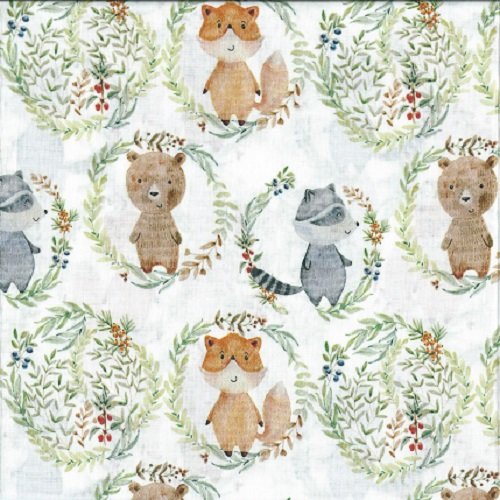 1 coupon de tissu coton renard - ours et raton laveur