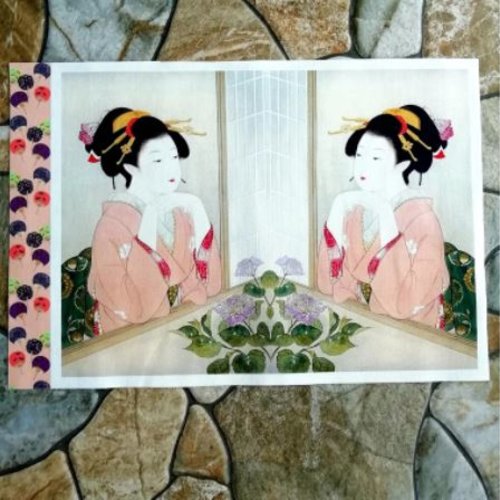 1 coupon tissu / appliqué / vignette - 24 x 35 cm - asie - geisha - kokeshi
