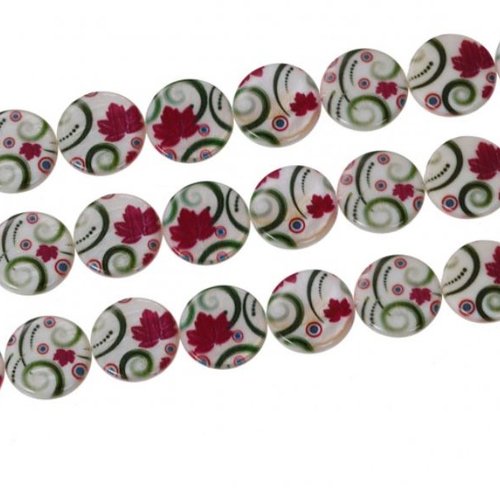 10 perles - palets coquillage nacre - motif volutes et feuilles - p781
