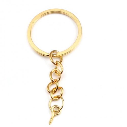 Lot de 2 anneaux porte clés avec petite chaînette + vis - couleur métal doré - r644