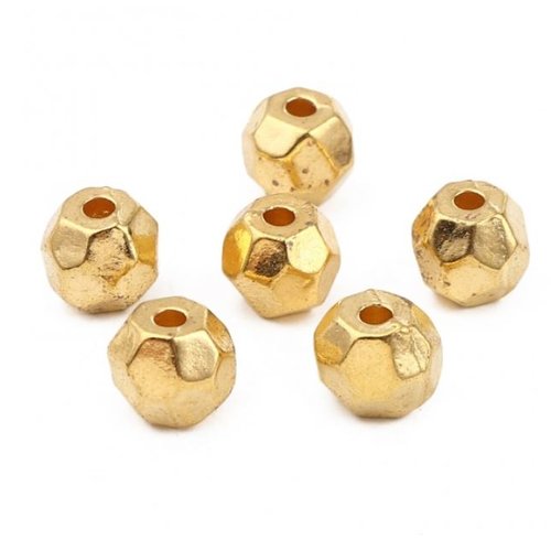 5 perles rondes à facettes - dorée - 9 mm - r131