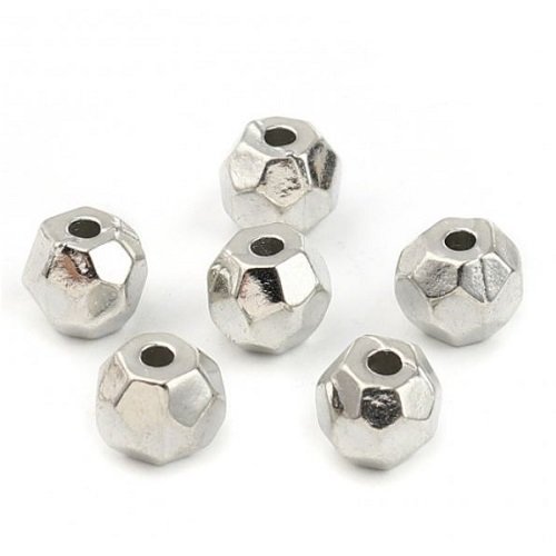 5 perles rondes à facettes - argentée - 9 mm - r132
