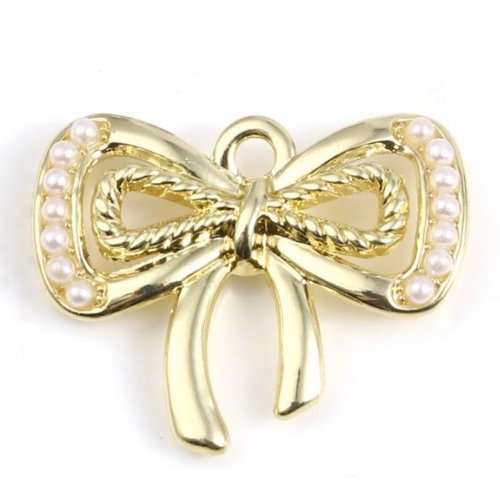 1 pendentif breloque - noeud avec perles - métal doré - r200