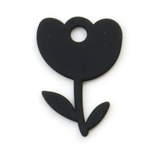 1 pendentif - breloque - fleur - noir - r078
