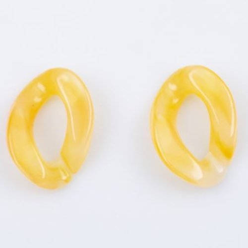 5 anneaux ouverts torsadés en acrylique - jaune orangé effet marbré