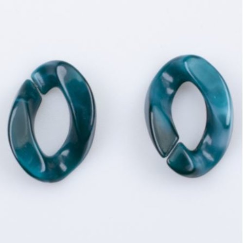 5 anneaux ouverts torsadés en acrylique - bleu effet marbré