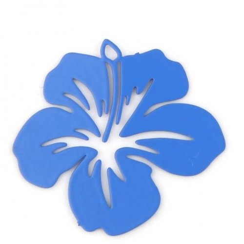 1 pendentif - estampe en filigrane - fleur hibiscus - bleu - r786