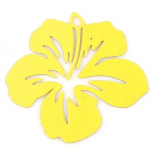 1 pendentif - estampe en filigrane - fleur hibiscus - jaune - r784