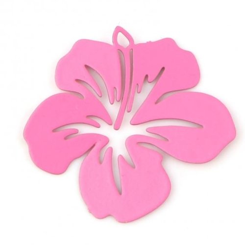 1 pendentif - estampe en filigrane - fleur hibiscus - rose - r783