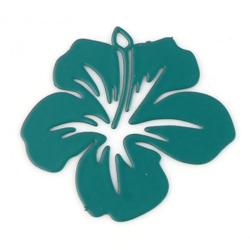 1 pendentif - estampe en filigrane - fleur hibiscus - turquoise - r781