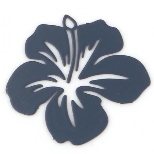 1 pendentif - estampe en filigrane - fleur hibiscus - gris - r780