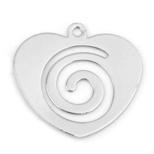 1 breloque coeur - spirale - métal argenté