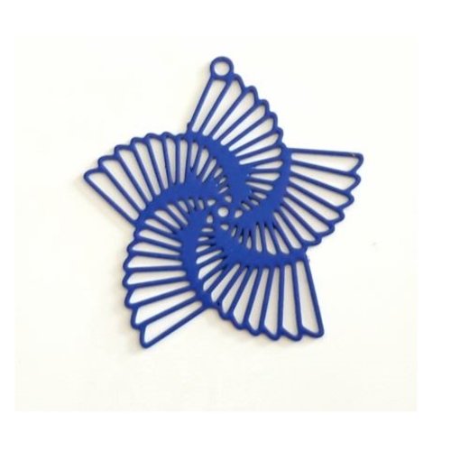 1 pendentif estampe moulin à vent - fleurs - filigrane - laser cut - bleu roi