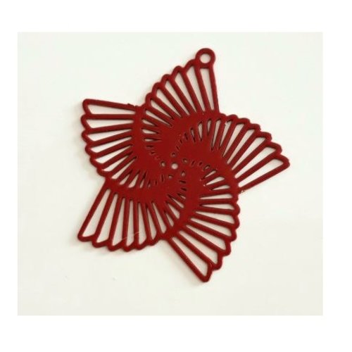 1 pendentif estampe moulin à vent - fleurs - filigrane - laser cut - rouge