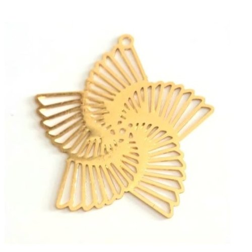 1 pendentif estampe moulin à vent - fleurs - filigrane - laser cut - doré