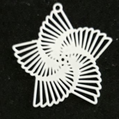 1 pendentif estampe moulin à vent - fleurs - filigrane - laser cut - blanc