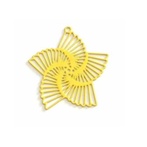 1 pendentif estampe moulin à vent - fleurs - filigrane - laser cut - jaune