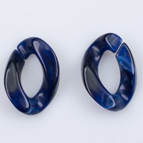 5 anneaux ouverts torsadés en acrylique - bleu effet marbré - r62