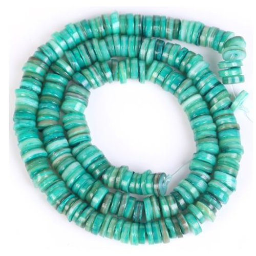 Perles naturelles coquillage - rondelles - heishi - lot de 30 - camaïeu de vert