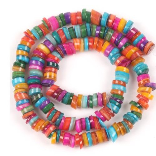 Perles naturelles coquillage - rondelles - heishi - lot de 30 - multicolore