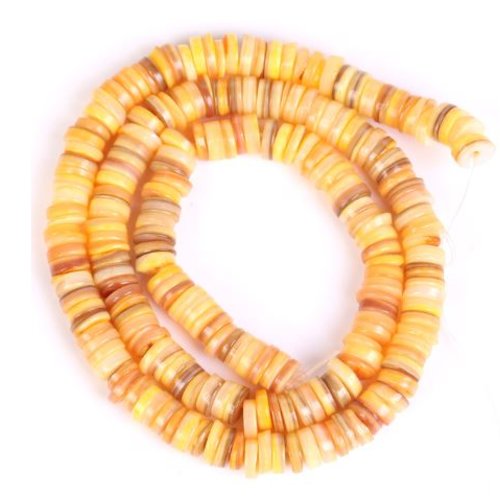 Perles naturelles coquillage - rondelles - heishi - lot de 30 - camaïeu de jaune